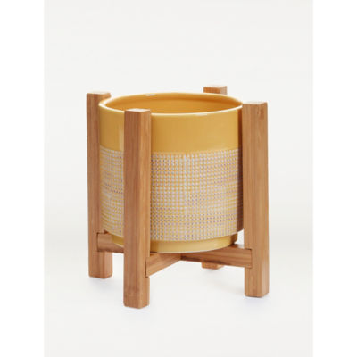George Home ceramic planter 20cm with wooden stand, UK version