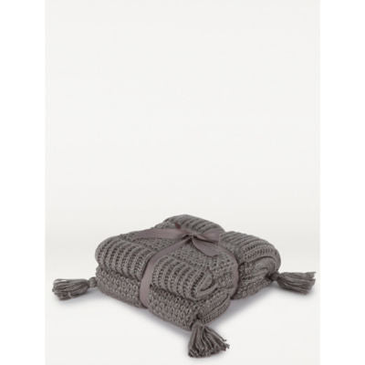 George Home Grey Knitted Tassel Throw