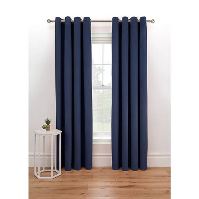 George Home navy matte velvet eyelet curtains (British brand)