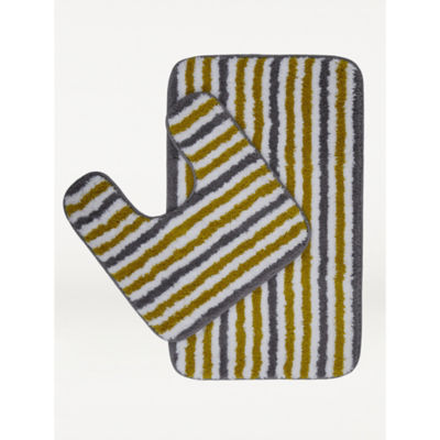 George Home honey grey stripe microfibre pedestal set with bath mat, UK version