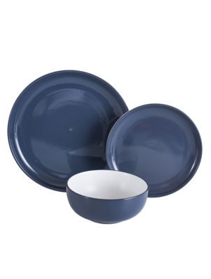 Blue two tone stoneware dinner set with plates and bowls (British brand)