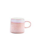 Pink ribbed reactive stoneware mug, imported from the UK