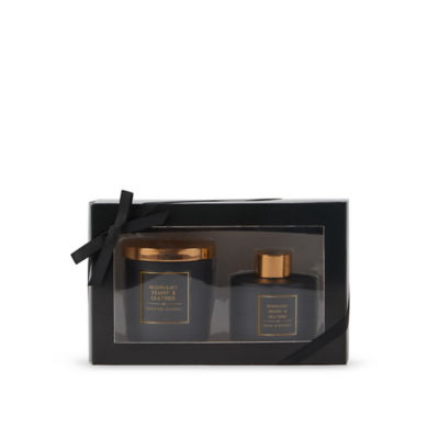 George Home midnight peony leather candle reed diffuser set, UK version