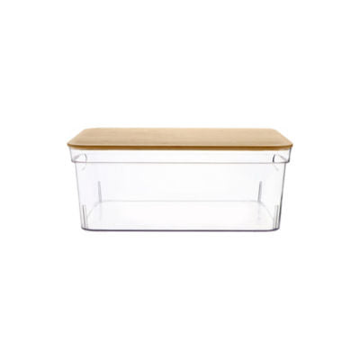 Clear plastic storage basket with bamboo lid (British brand)