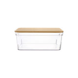 Clear plastic storage basket with bamboo lid (British brand)