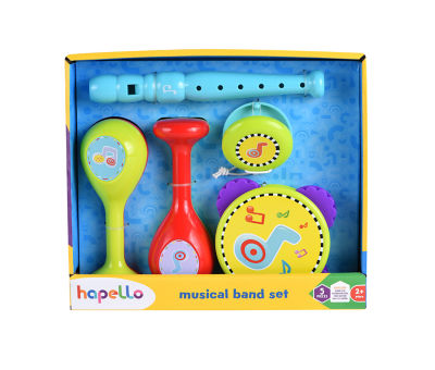 Hapello musical band set with maracas, castanet, tambourine and flute, imported from the UK