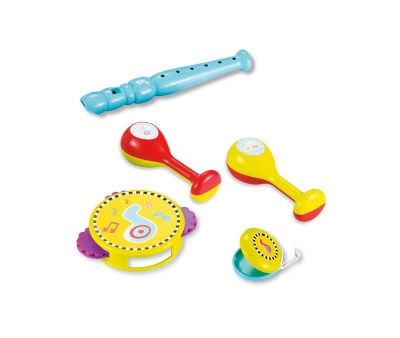 Hapello musical band set with maracas, castanet, tambourine and flute, imported from the UK