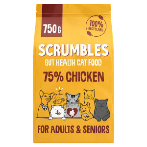 Scrumbles adult & seniors 75% chicken dry cat food 750g (British brand)