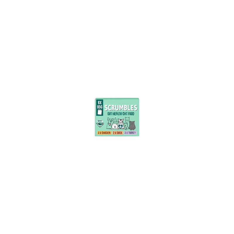 Scrumbles cat food gravy gut health 8x85g - British product