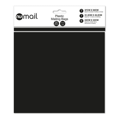 Nu mailing bags black 20 pack, UK version