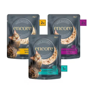 Encore wet cat food chicken selection in jelly 5 x 50g pouches - British product
