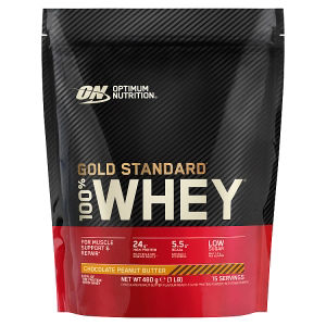 Optimum Nutrition whey protein powder chocolate peanut butter 480g, UK version
