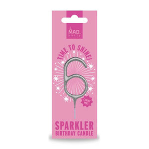 Silver Number 6 Sparkler with Plastic Holder