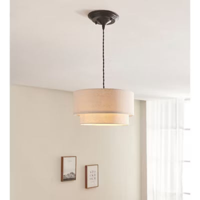 George Home cream two-tier faux linen light shade 31x31x16.5cm, UK version