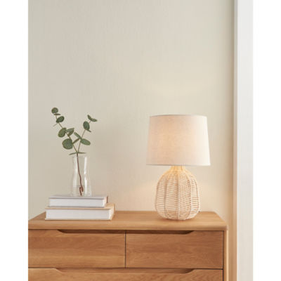 George Home Natural Rattan Table Lamp with Linen Shade, UK version