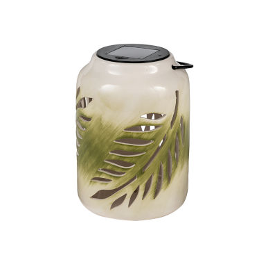 George Home green ceramic solar leaf lantern 13.1x13.1x18.3cm, UK version