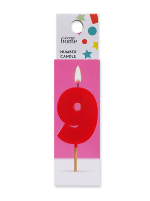 Bougie chiffre George Home 9 Rouge avec bâton en bambou 43x30x7mm