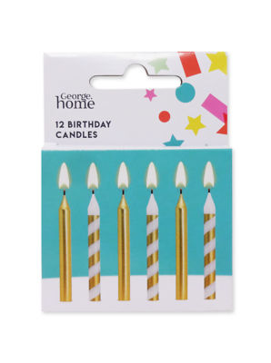 George Home Gold Candles 12 Pack Diagonal Stripe and Plain Cake Candles 62x6mm