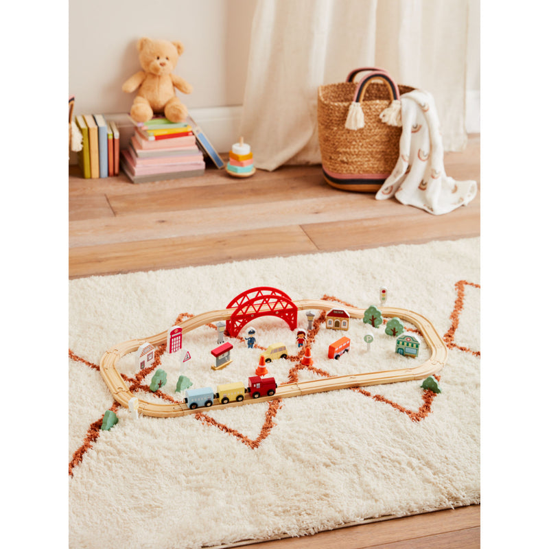 George Home multi-coloured wooden train playset with vehicles and figures 32x23x9.5cm, UK version