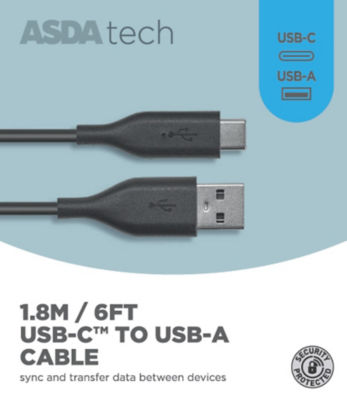 ASDA USB Type-C cable black 1.8m - British product