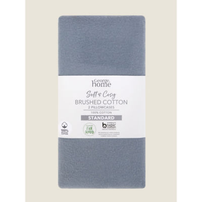 Blue brushed cotton pillow case pair 74x48cm - British product