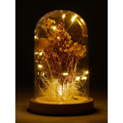 George Home yellow dry flower bell jar with LED light, UK version