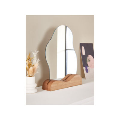 George Home pebble fluid mirror on wood base 19 x 4.5 x 25 cm, UK version