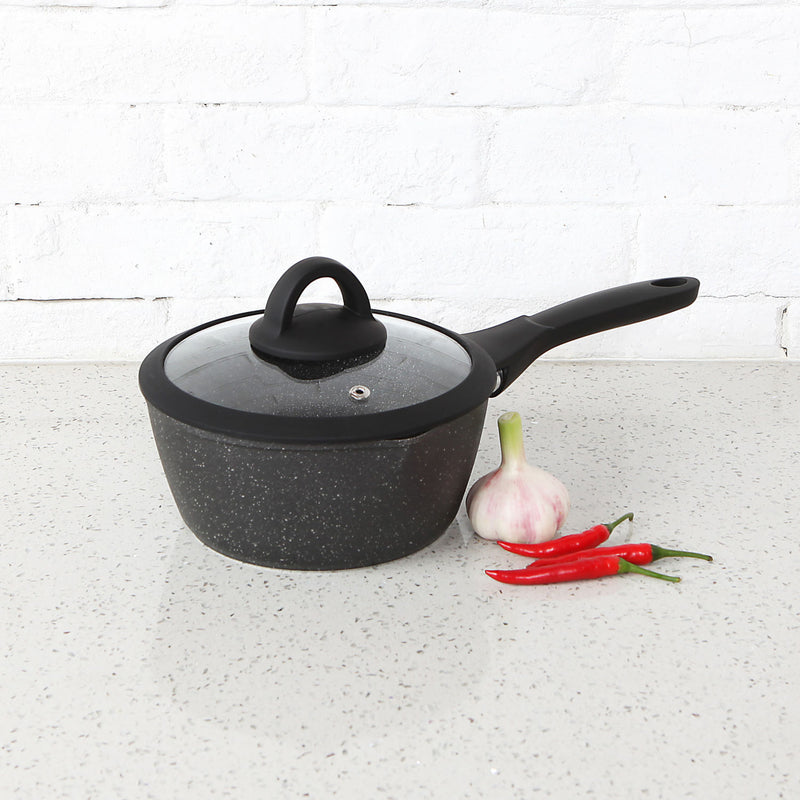 George Home black marble effect soft grip saucepan 18cm, UK version