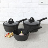 ASDA Black Marble Effect Soft Grip Non-Stick Saucepan Set (3-Piece, 16cm, 18cm & 20cm)- Buy online at McGrocer