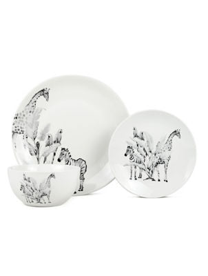 ASDA George Home Hvit & Svart Jungel Porselens Servisesett 12 deler - Kjøp online hos McGrocer