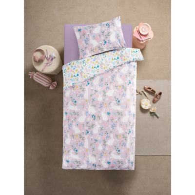 George Home ditsy floral bunny reversible cotton toddler duvet set, UK version
