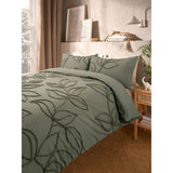 George Home green cotton tufted leaf duvet set double, UK version