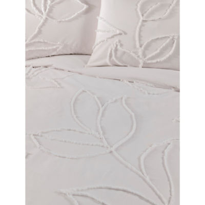 George Home white tufted leaf cotton duvet set double, UK version