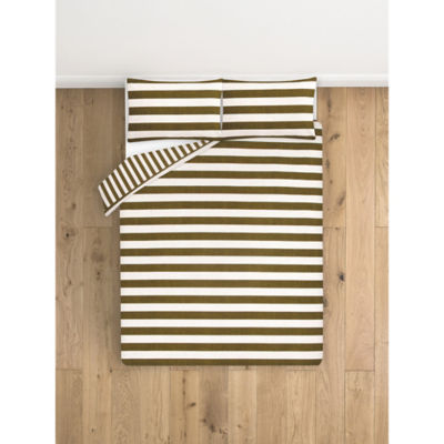 George Home Green & White Humbug Stripe Reversible Duvet Set Double, UK version