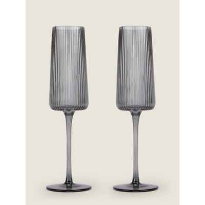 George Home grey ribbed champagne glass set of 2 350ml, UK version