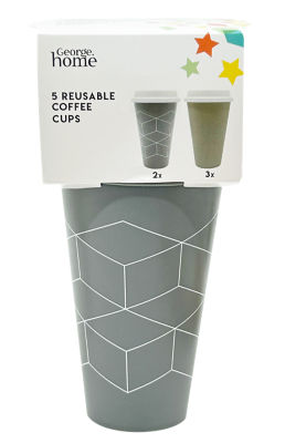 George Gjenbrukbare Kaffekopper Grå Geometrisk Trykk 5pk