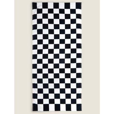 George Home black and white checkerboard printed cotton towel 152x71cm, UK version