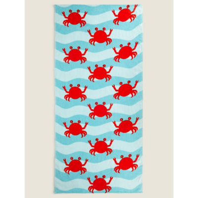 ASDA George Home Light Blue Crab Print Cotton Beach Towel 71 x 152 cm- Buy online at McGrocer