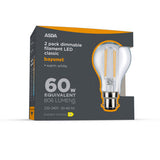ASDA Asda Filament Classic 60W Bayonet Warm White Dimmable Lightbulb 2 Pack- Buy online at McGrocer