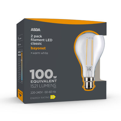 ASDA ASDA Classic 100W Bayonet Warm White Lightbulb (2 Pack)- Buy online at McGrocer