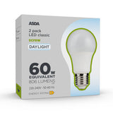ASDA LED classic daylight bulb 60W equivalent 2 pack, imported from the UK
