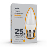 ASDA ASDA LED Candle Light Bulb 25W Equivalent Warm White Bayonet B22 2 Pack- Buy online at McGrocer