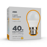 ASDA ASDA LED Round 40W Bayonet Warm White Lightbulb 2 Pack- Buy online at McGrocer