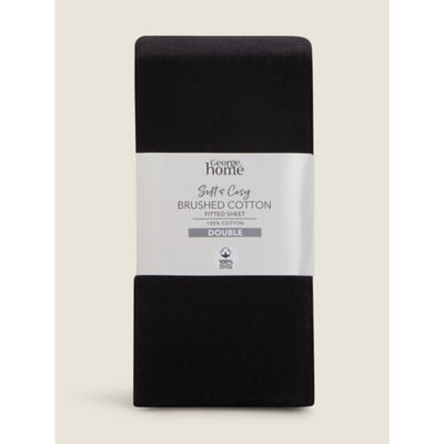 George Home black brushed cotton fitted sheet super king, UK version