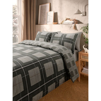 ASDA George Home Dark Grey Check Reversible Duvet Set - Single- Buy online at McGrocer