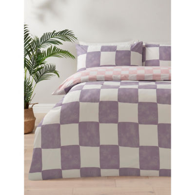 George Home duvet set lilac pink checkerboard reversible double, imported from the UK