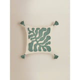 ASDA George Home Green & Natural Leaf Motif Cushion with Tassels 45 x 45cm- Buy online at McGrocer