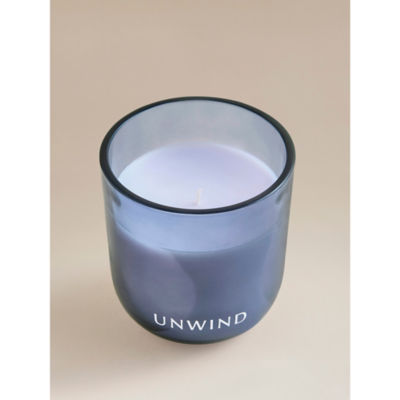 George Home blue wellness unwind glass lid candle, imported from the UK