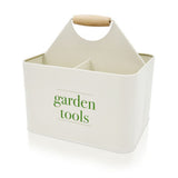 Cream decorative garden caddy with wooden handle, UK version