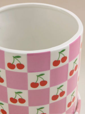 George Home checked plant pot with cherry design 15.5x14.5cm, UK version